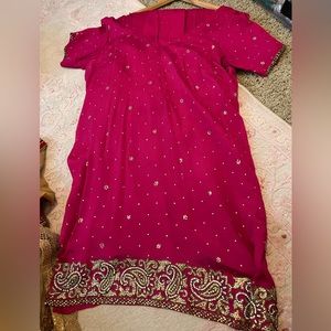 Gorgeous hot pink Punjabi suit salwar kameez with a pure chunni/dupatta
